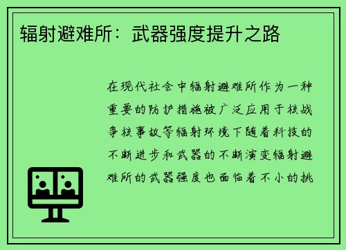 辐射避难所：武器强度提升之路